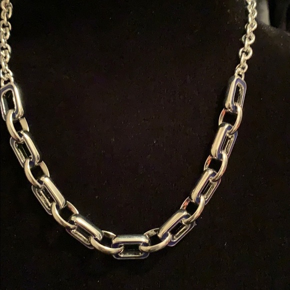 Dual sided (white & Navy) box link chain necklace - Picture 1 of 7